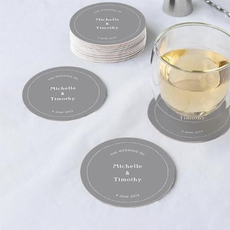 Modern Boho Ultimate Grey Wedding Party Customized Photo Printed Circle Tea & Coffee Coasters