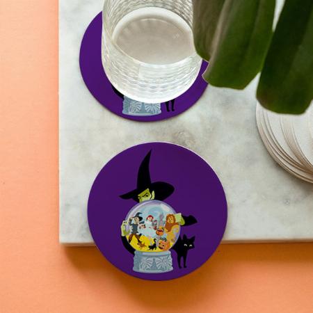 The Wicked Witch Crystal Ball Halloween Design Customized Photo Printed Circle Tea & Coffee Coasters
