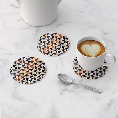 Alhambra Stars Mosaic Bright Sandstone Customized Photo Printed Circle Tea & Coffee Coasters