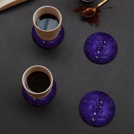 Zodiac Purple Virgo Cosmic Astrology Horoscope Customized Photo Printed Circle Tea & Coffee Coasters
