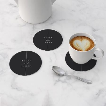 Modern Minimal Wedding Monogram Customized Photo Printed Circle Tea & Coffee Coasters