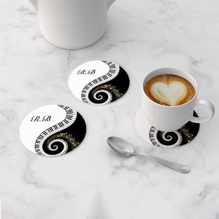 Piano Keys Design Monogram  Customized Photo Printed Circle Tea & Coffee Coasters