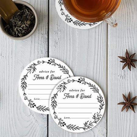 Floral Wedding Reception Advice Card Round Customized Photo Printed Circle Tea & Coffee Coasters