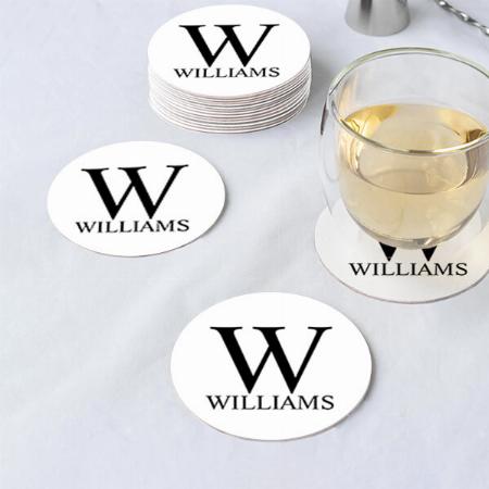White Classic Monogram Customized Photo Printed Circle Tea & Coffee Coasters