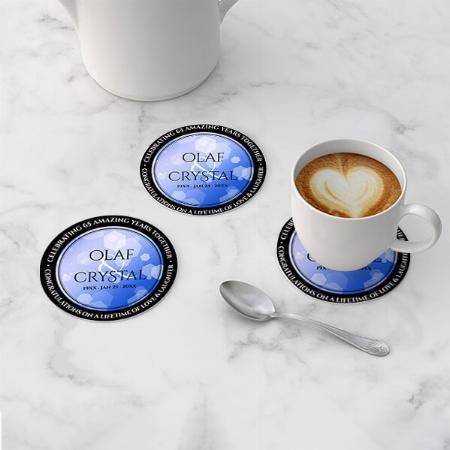 Sapphire Wedding Anniversary Customized Photo Printed Circle Tea & Coffee Coasters