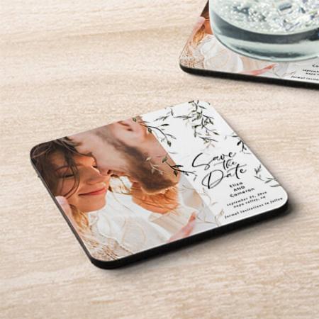 Modern Wedding  Sketched Botanical Leaf Customized Photo Printed Tea & Coffee Coasters