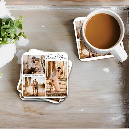Elegant Wedding Photos Collage Customized Photo Printed Tea & Coffee Coasters