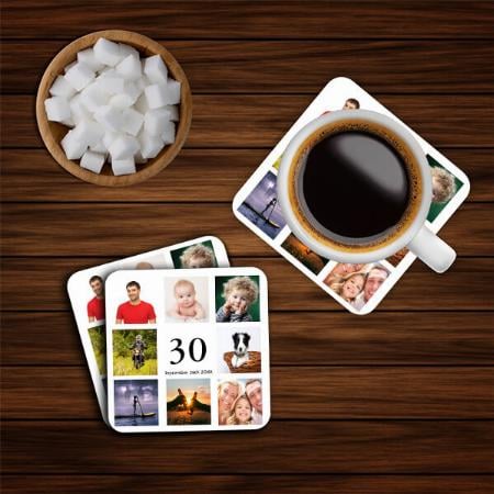 Happy Birthday Party Pohoto Collage Customized Photo Printed Tea & Coffee Coasters