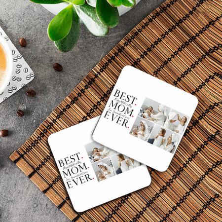 Happy Mothers Day Modern Photo Collage Best Mom Customized Photo Printed Tea & Coffee Coasters