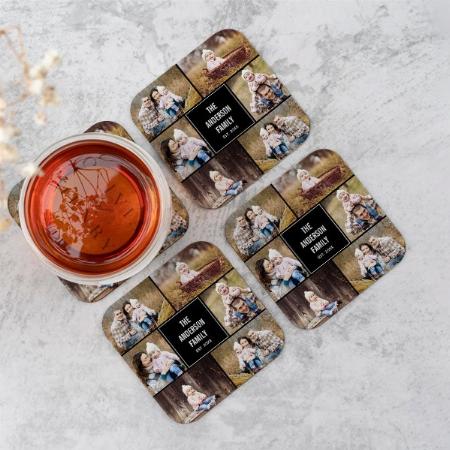 Editable Color Square Photo Collage Customized Photo Printed Tea & Coffee Coasters