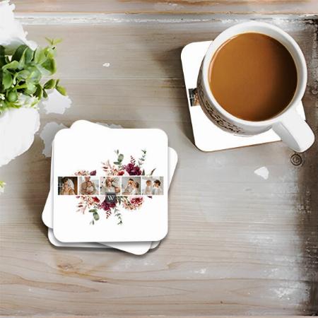 Trendy Colorful Flowers With Family Photo Collage Customized Photo Printed Tea & Coffee Coasters