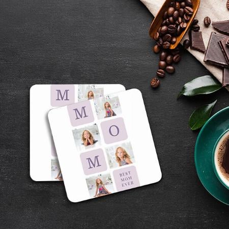 Purple Modern Collage Photo Best Mom Ever Customized Photo Printed Tea & Coffee Coasters