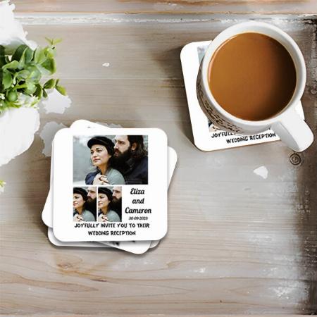 Wedding Receptionc Picture Collage Customized Photo Printed Tea & Coffee Coasters