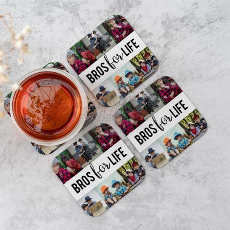 Bros for Life Brothers Photo Collage Customized Photo Printed Tea & Coffee Coasters