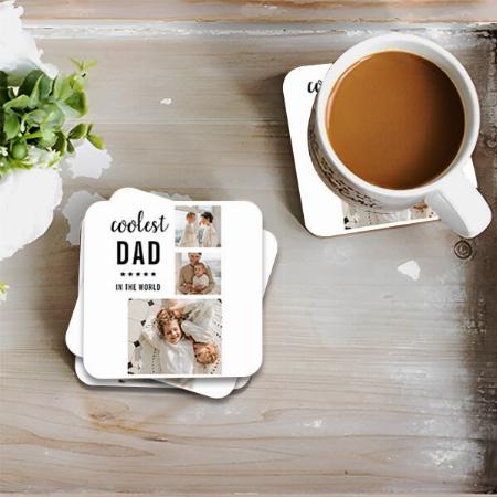 Modern Collage Photo Happy Fathers Day Customized Photo Printed Tea & Coffee Coasters