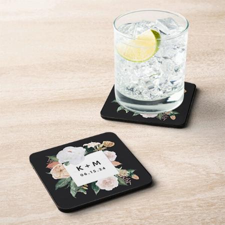 Boho Blooms Modern Floral Wedding Monogram Customized Photo Printed Tea & Coffee Coasters