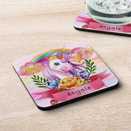 Cute Purple Unicorn Rainbow Customized Photo Printed Tea & Coffee Coasters