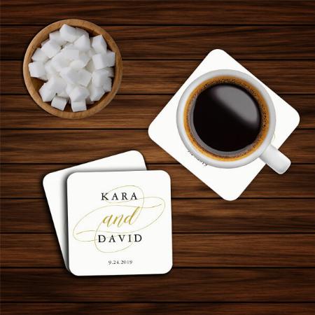 Glamorous Faux Gold Classic Text Customized Photo Printed Tea & Coffee Coasters