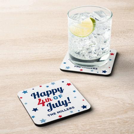 Happy Birthday Red and Blue Stars Pattern Customized Photo Printed Tea & Coffee Coasters