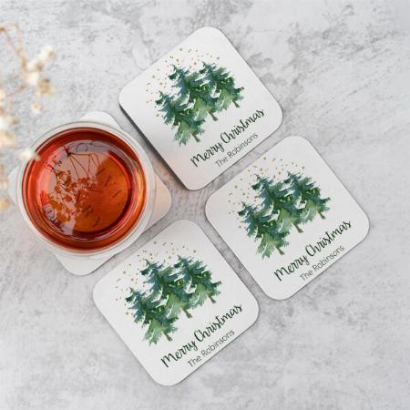 Merry Christmas Winter Forest Customized Photo Printed Tea & Coffee Coasters