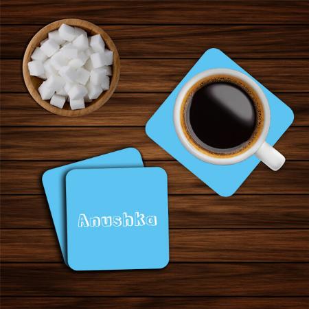 Modern Blue Birthday Text Customized Photo Printed Tea & Coffee Coasters