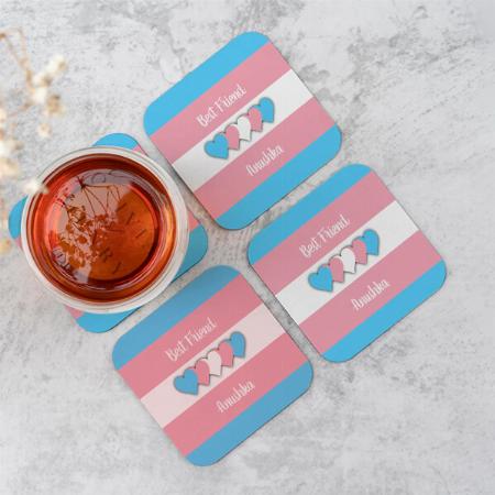 Pink And Blue Striped Design Customized Photo Printed Tea & Coffee Coasters