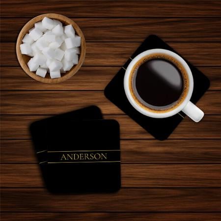 Clasic Gold Text & Lines Customized Photo Printed Tea & Coffee Coasters