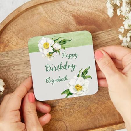 Happy Birthday Pretty Peony Flower Design Customized Photo Printed Tea & Coffee Coasters