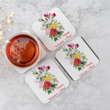 Happy Valentines Day Floral Customized Photo Printed Tea & Coffee Coasters