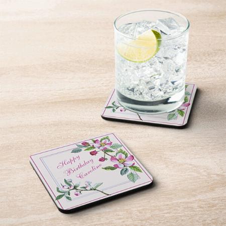 Apple Blossoms Happy Birthday Design Customized Photo Printed Tea & Coffee Coasters