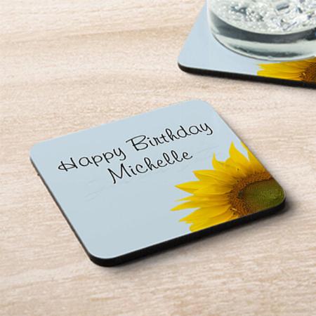 Cute Happy Birthday Sunflower Customized Photo Printed Tea & Coffee Coasters