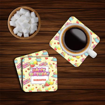 HAppy Birthday Colorful Sweets Design Customized Photo Printed Tea & Coffee Coasters