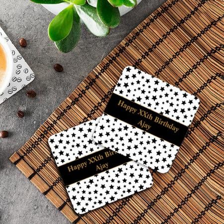 Black Stars Pattern Birthday Design Customized Photo Printed Tea & Coffee Coasters