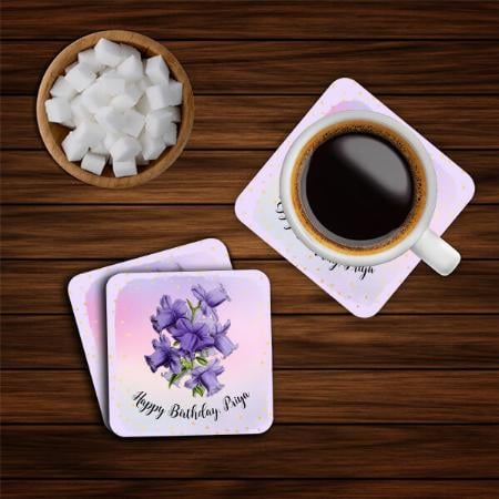 Happy Birthday with Pretty Purple Vintage Orchid Customized Photo Printed Tea & Coffee Coasters