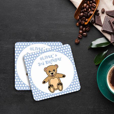Cute Teddy Bear Kid`s Birthday Customized Photo Printed Tea & Coffee Coasters
