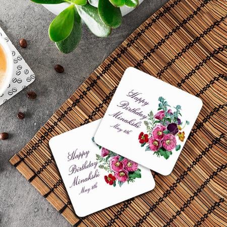 Hollyhocks Flower Customized Photo Printed Tea & Coffee Coasters