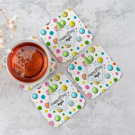 Birthday Cupcakes and Dots Monogram Customized Photo Printed Tea & Coffee Coasters