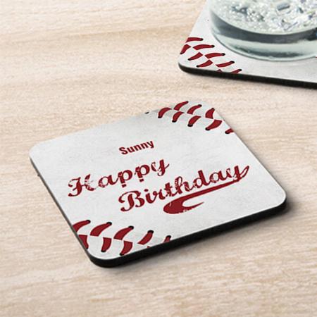 Happy Birthday Large Grunge Baseball Design Customized Photo Printed Tea & Coffee Coasters