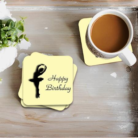 Dancing Girl Yellow Birthday Design Customized Photo Printed Tea & Coffee Coasters