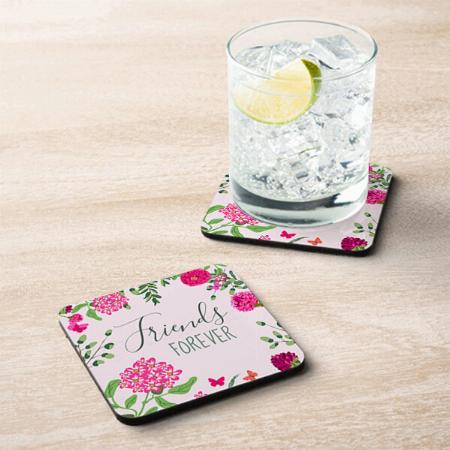 Friends Forever Bright Flowers and Butterflies Customized Photo Printed Tea & Coffee Coasters