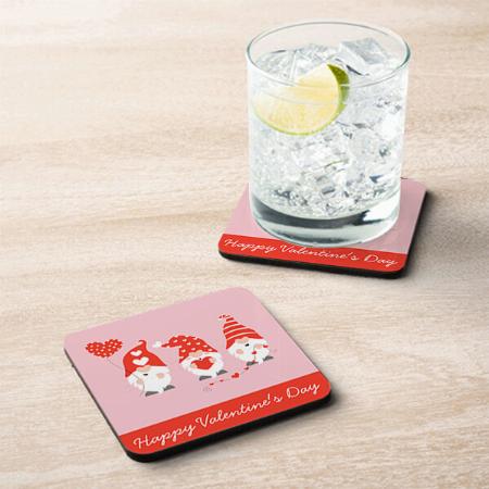 Happy Valentines Day Gnomes Red Pink Customized Photo Printed Tea & Coffee Coasters