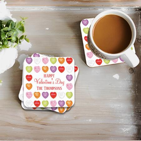 Happy Valentine's Cute Colorful Hearts Customized Photo Printed Tea & Coffee Coasters