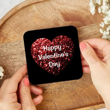 Red Glitter Sparkles Heart Happy Valentine's Day Customized Photo Printed Tea & Coffee Coasters