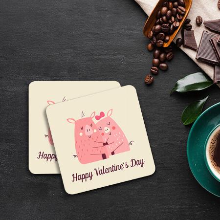 Lovely Pigs Couple Valentine Day Customized Photo Printed Tea & Coffee Coasters