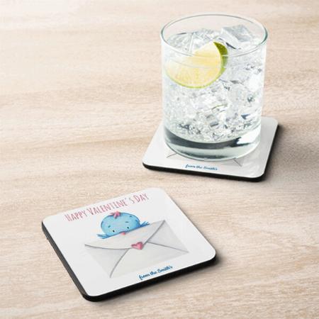 Happy Valentine's Day Blue Bird Illustration Customized Photo Printed Tea & Coffee Coasters