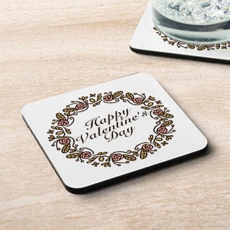 Elegant Valentine's Day Floral Wreath Customized Photo Printed Tea & Coffee Coasters
