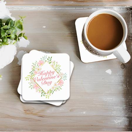 Elegant Valentine's Day Floral Frame Design Customized Photo Printed Tea & Coffee Coasters