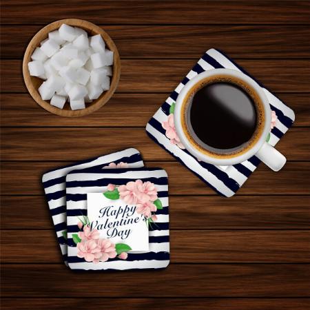 Elegant Valentine's Day Floral Design Customized Photo Printed Tea & Coffee Coasters