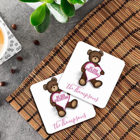 Valentine's Day Cute Vintage Teddy Bear  Customized Photo Printed Tea & Coffee Coasters