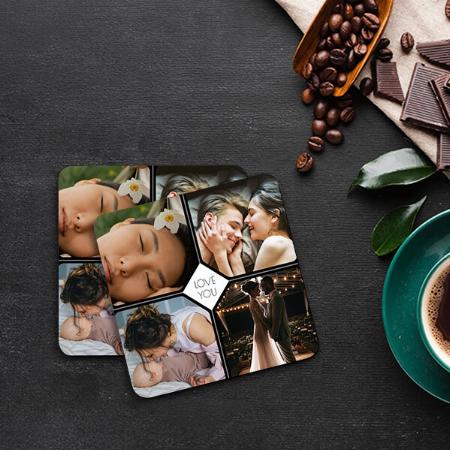4 Photos Collage  Customized Photo Printed Tea & Coffee Coasters